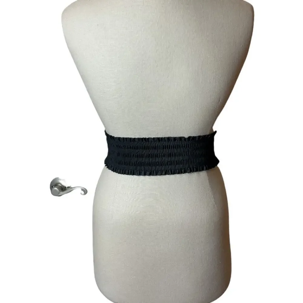 Black Wide Elastic Ruffle Women's Belt 26.5